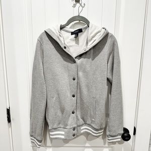 Grey hooded sweatshirt jacket